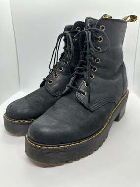Dr. Martens Black Leather Platform Lace Up Heeled Boots Women's Size 7